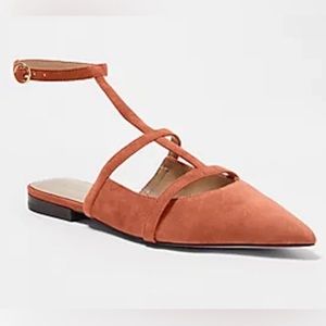 Ann Taylor Suede Pointy Toe T-Strap Flats Size 5 Southwest Clay